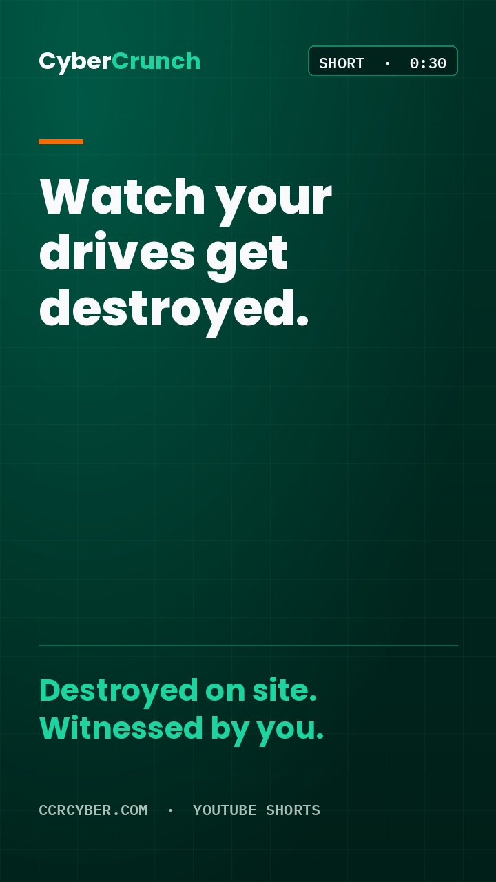 Poster for the CyberCrunch Short: On-site hard drive destruction you can watch