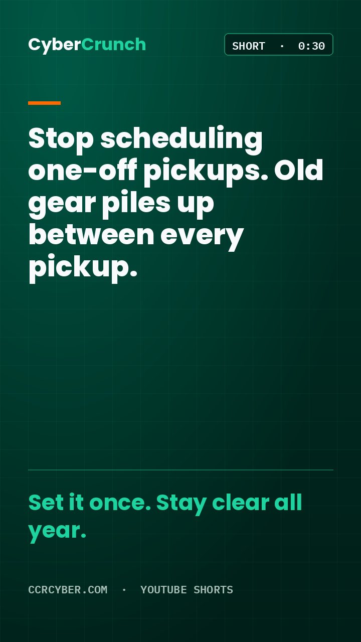 Poster for the CyberCrunch Short: Recurring e-waste pickups for every site