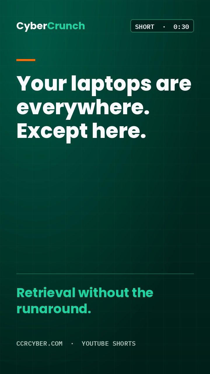 Poster for the CyberCrunch Short: Remote laptop retrieval without the runaround